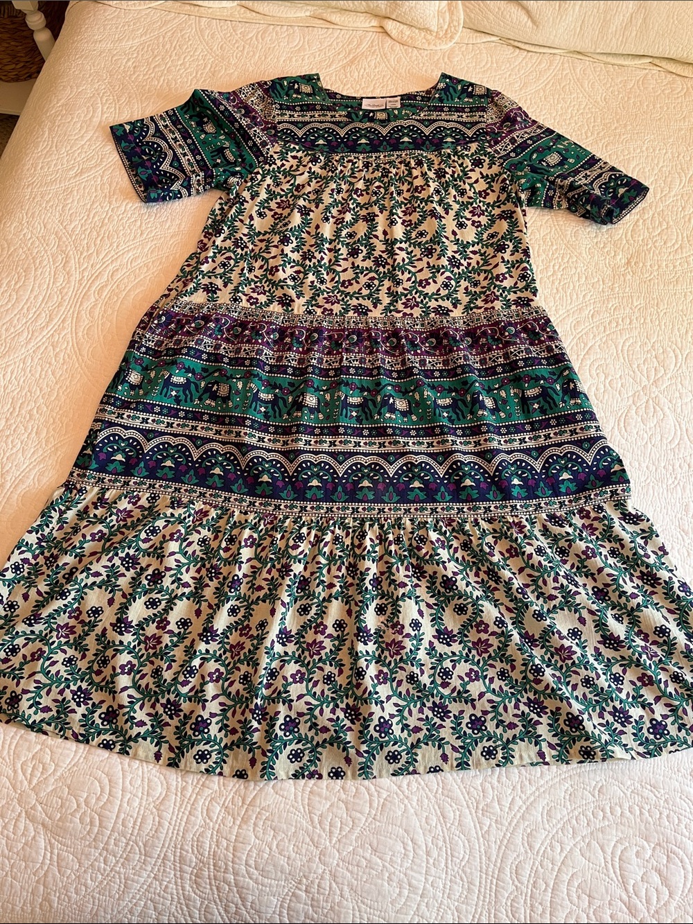 Cotton Tiered Muumuu Dress Long Pockets Womens Large Floral Elephant Print Boho - Picture 9 of 16